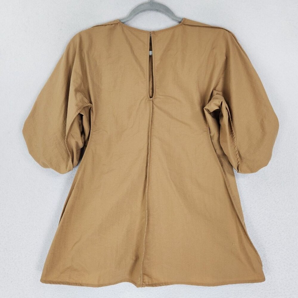 Deveaux New York Shirt Womens 0 Tan Beige Carrie Puff Sleeve Top Poplin Blouse - Picture 9 of 10